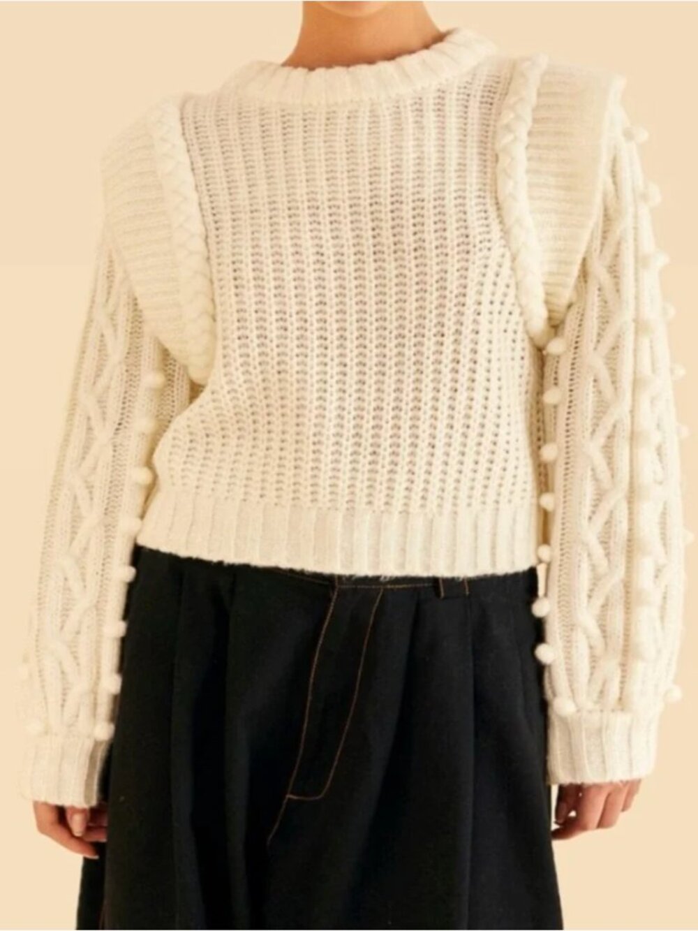 FARM Rio Off-White Braided Sweater NWT